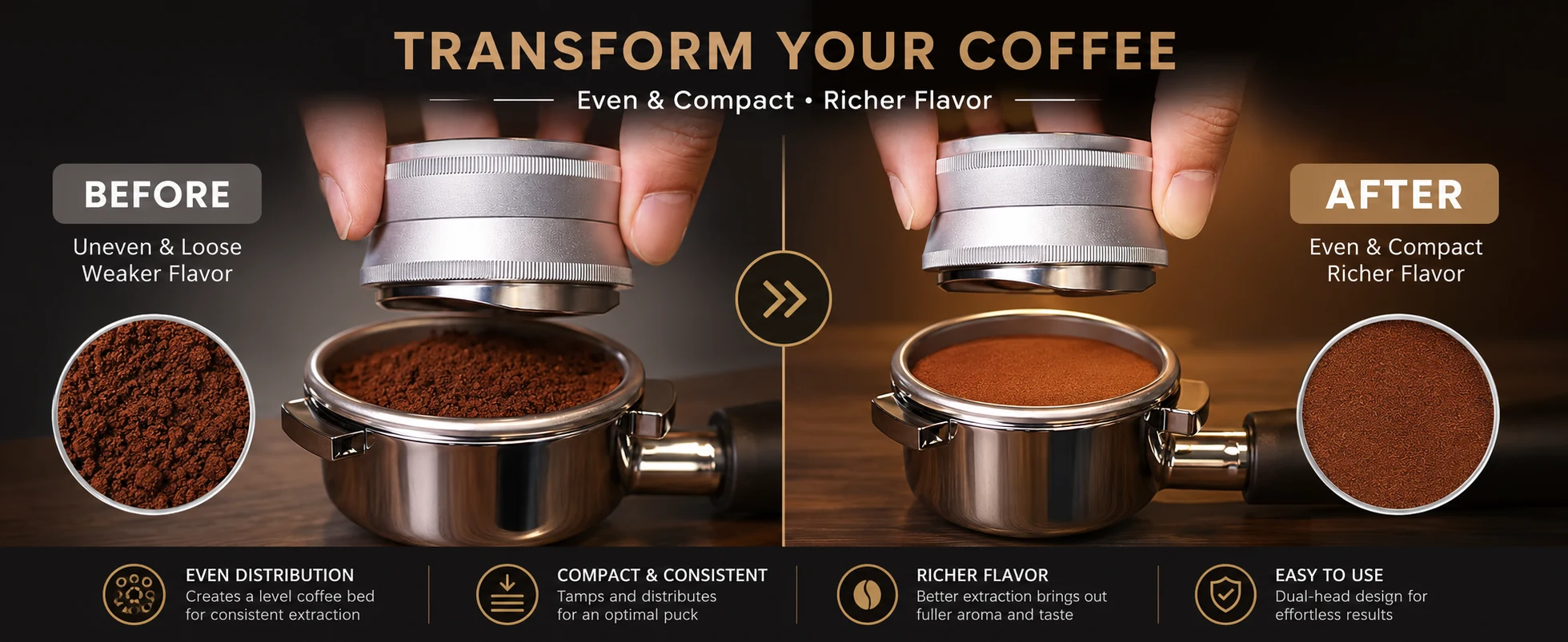 Coffee grounds distribution before and after