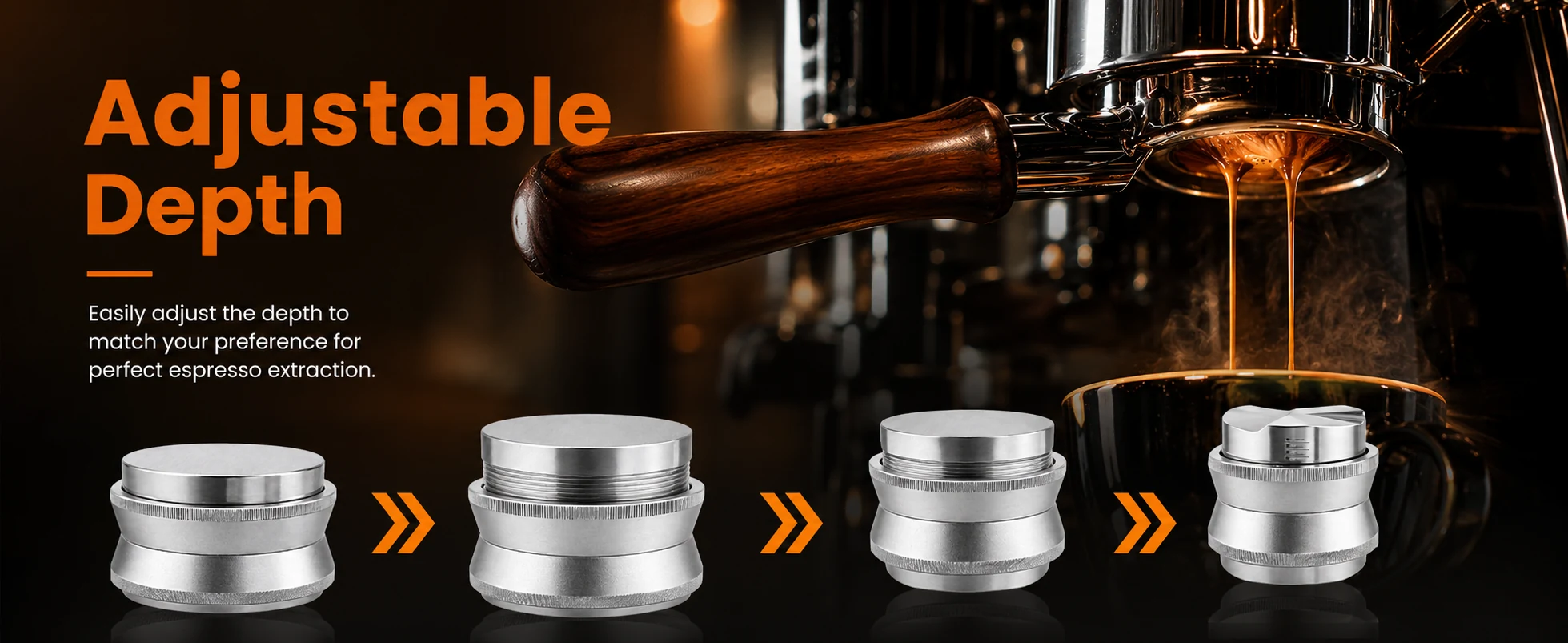 Adjustable coffee tamper depth