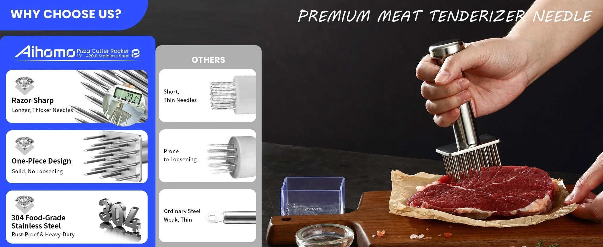 Meat tenderiser construction comparison