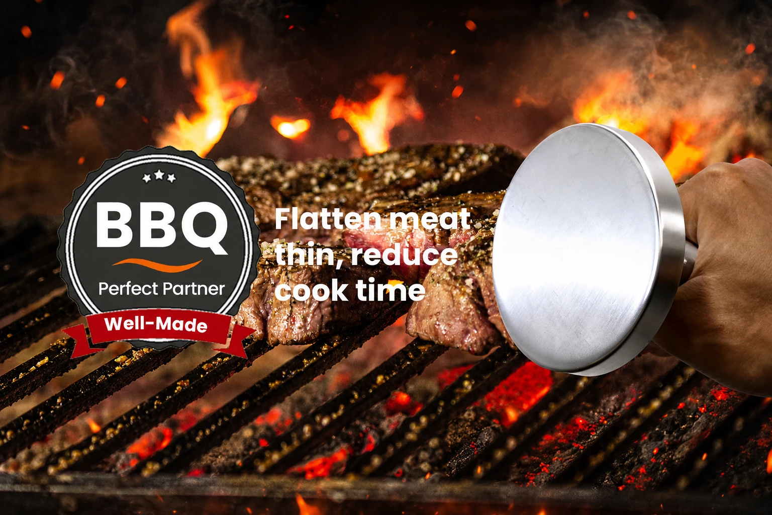 Smooth faced meat pounder for preparing meat