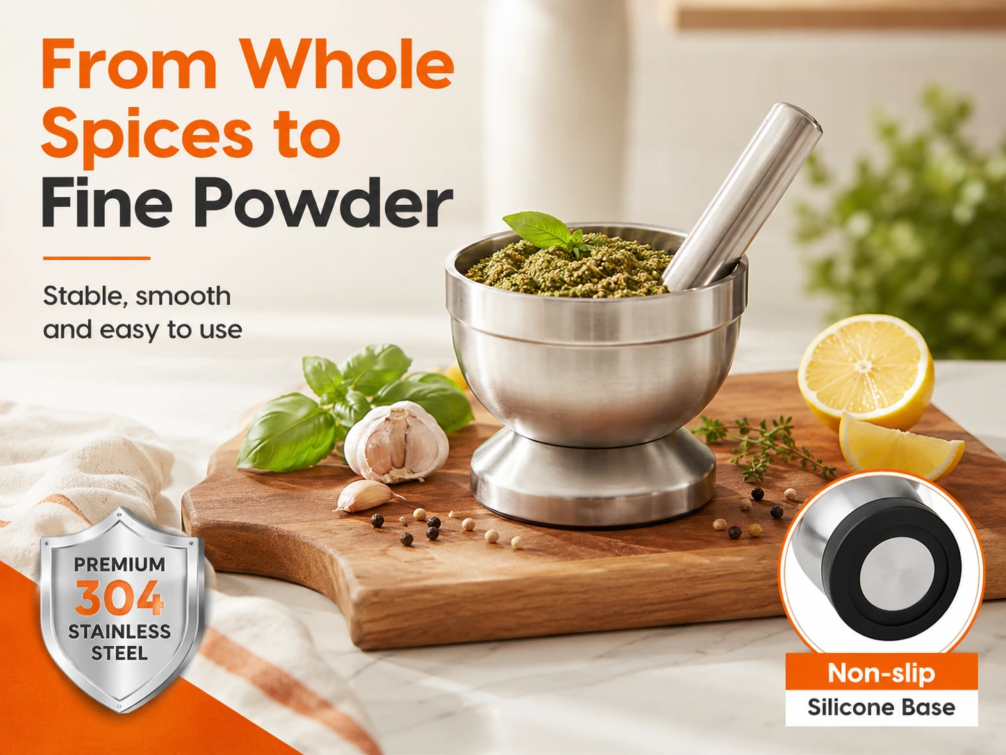Aihomo stainless steel mortar and pestle set